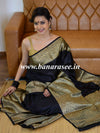 Banarasee Handwoven Semi Silk Saree Broad Zari Border-Black