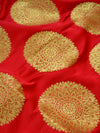 Banarasee Satin Brocade Gold Zari Big Circle Buta Fabric-Red