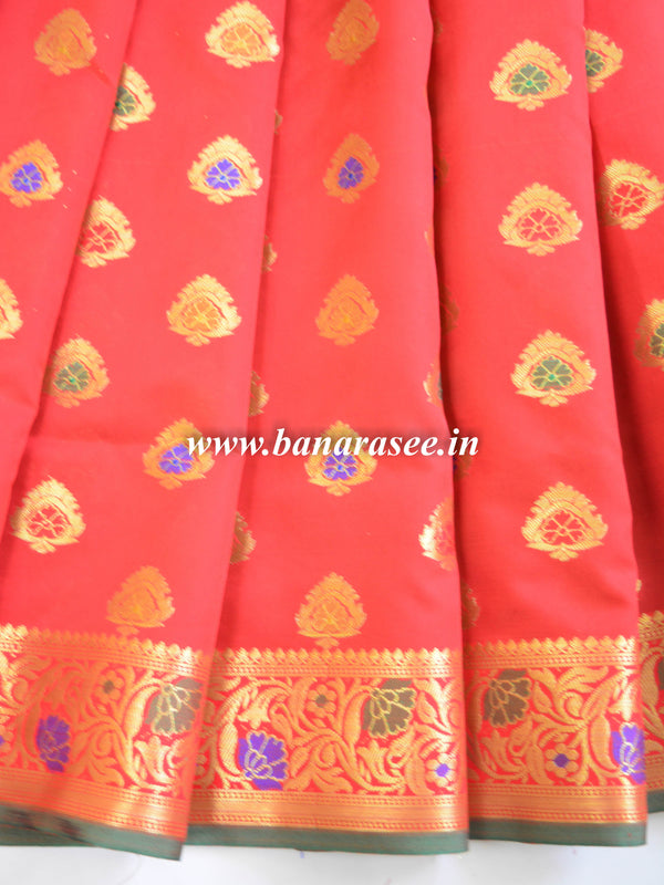 Banarasee Art Silk Saree With Floral Border-Red