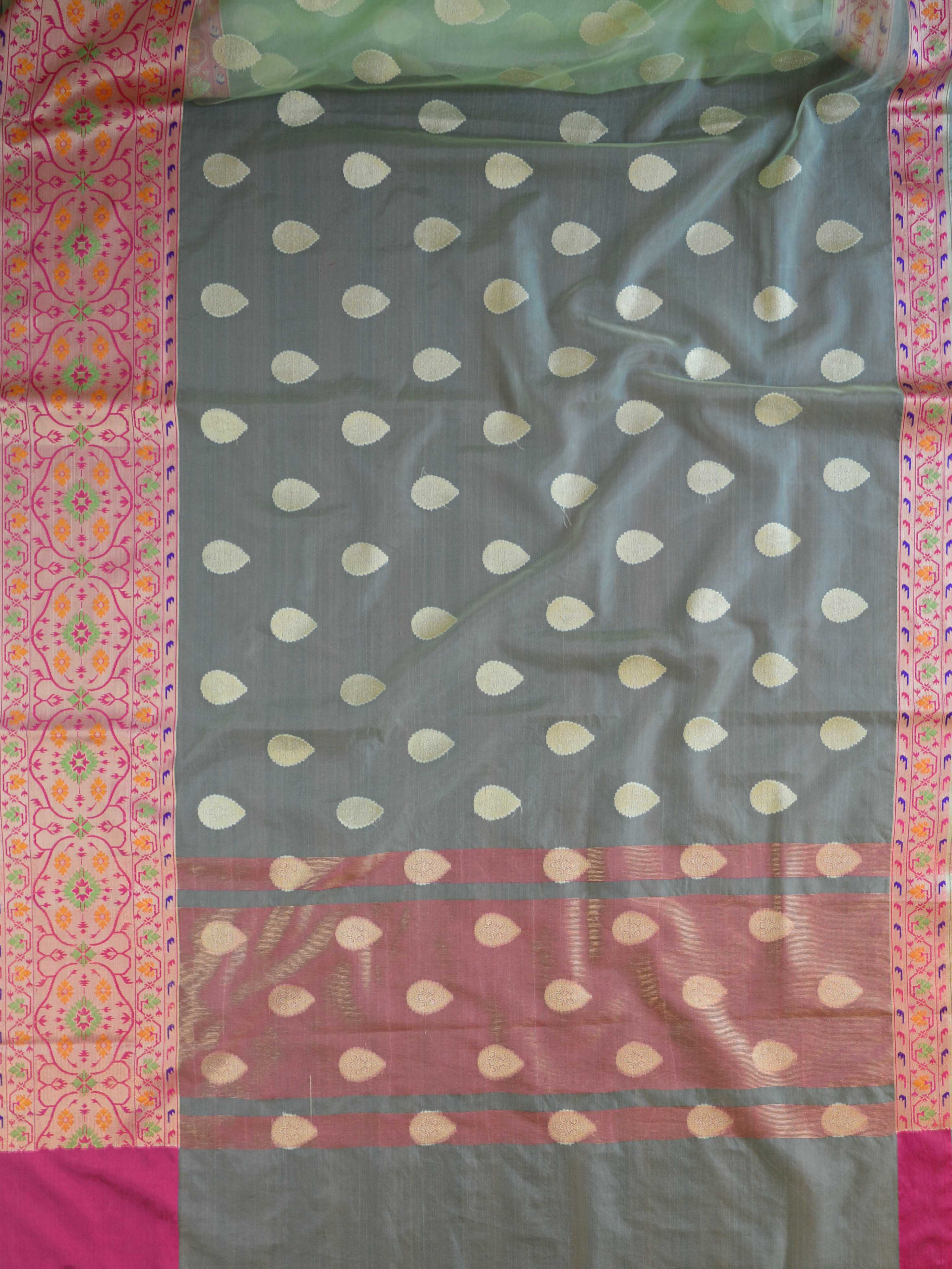 Banarasee Organza Mix Saree With Buta Design & Meena Border-Green