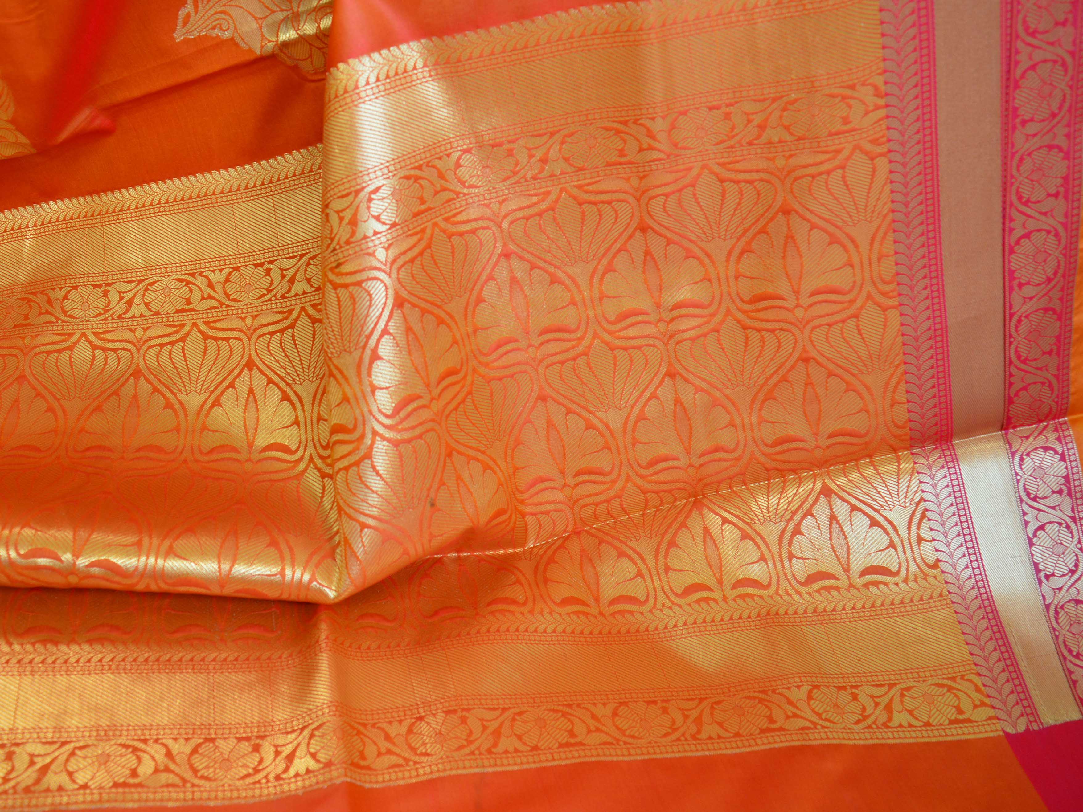 Banarasee Handwoven Semi Silk Saree With Zari Border & Buta-Orange