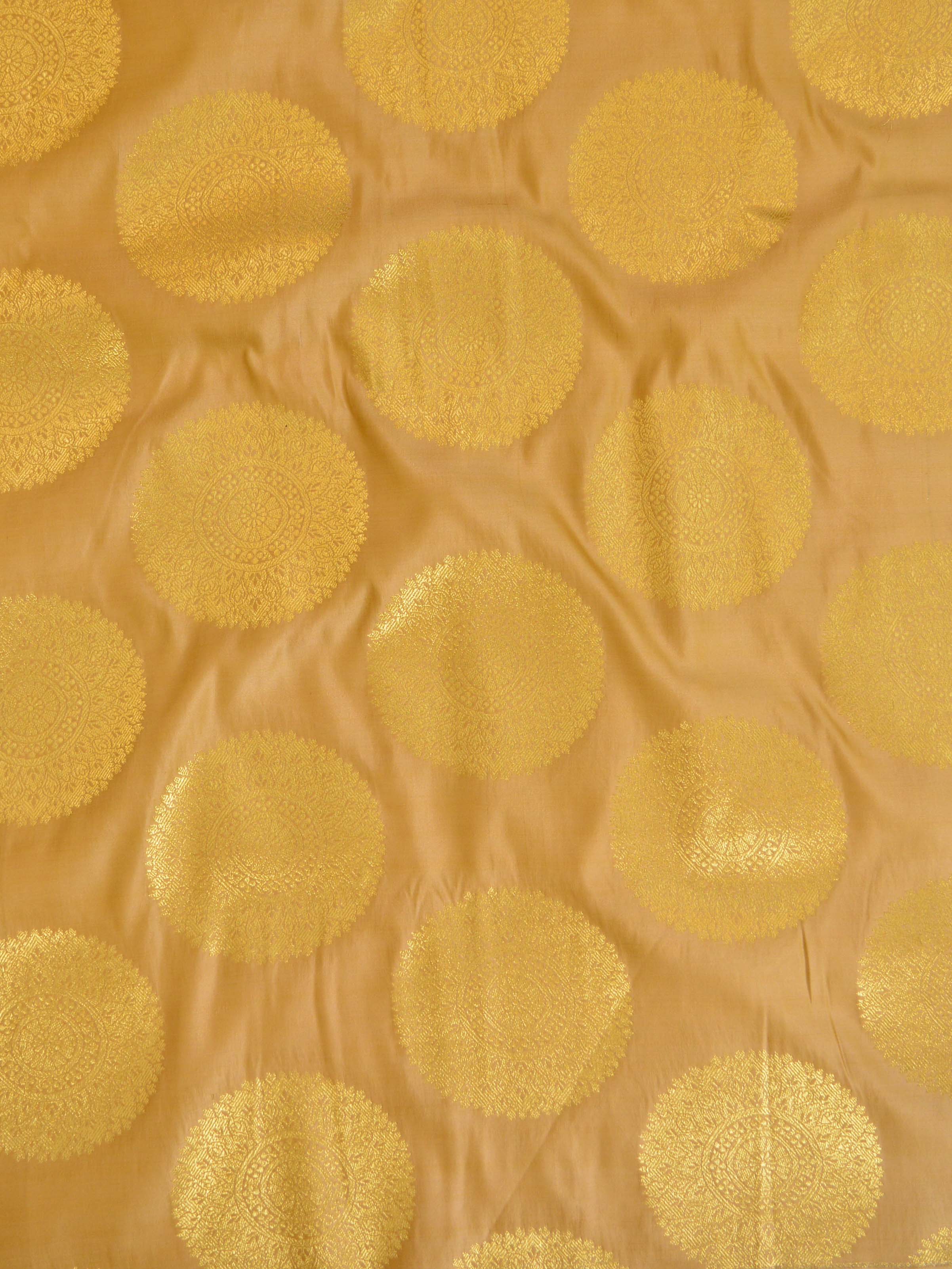 Banarasee Satin Brocade Gold Zari Big Circle Buta Fabric-Gold