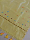 Banarasee Pure Handloom Chanderi Hand Painted Dupatta-Yellow
