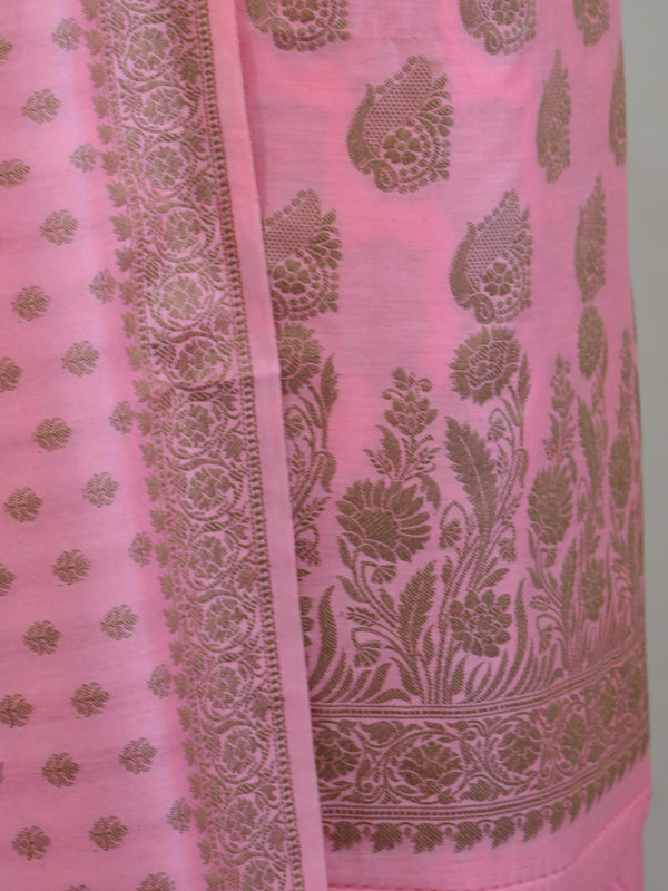 Banarasee Cotton Silk Ghichha Work Salwar Kameez Fabric With Dupatta-Pink