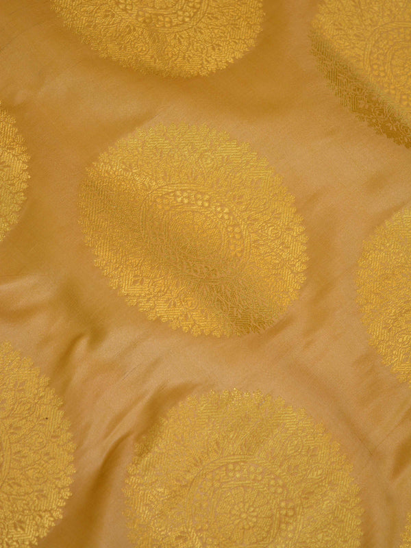 Banarasee Satin Brocade Gold Zari Big Circle Buta Fabric-Gold