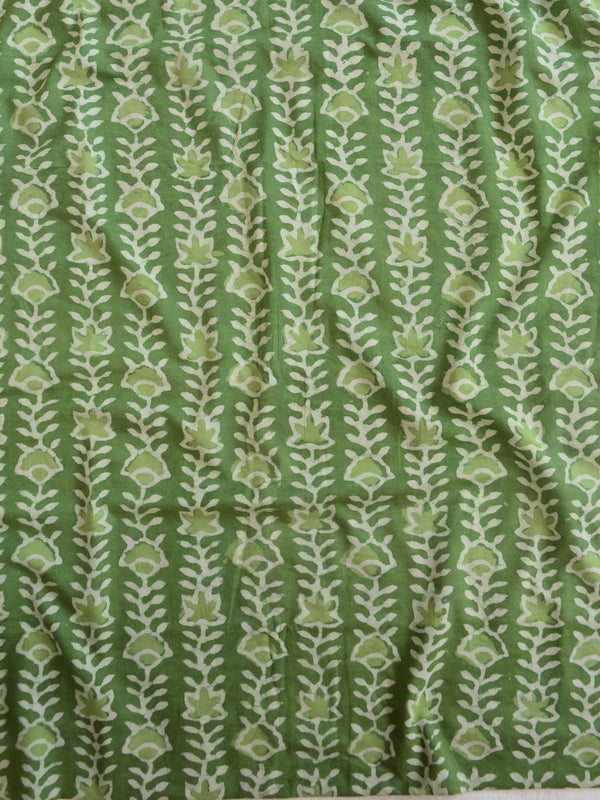 Handloom Mul Cotton Block Print Suit Set-Green