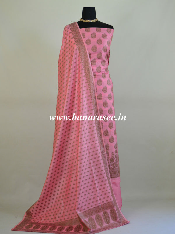 Banarasee Cotton Silk Ghichha Work Salwar Kameez Fabric With Dupatta-Pink