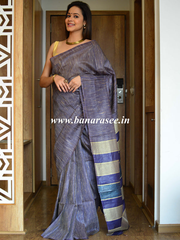 Bhagalpur Cotton Silk Ghichha Work Saree-Blue