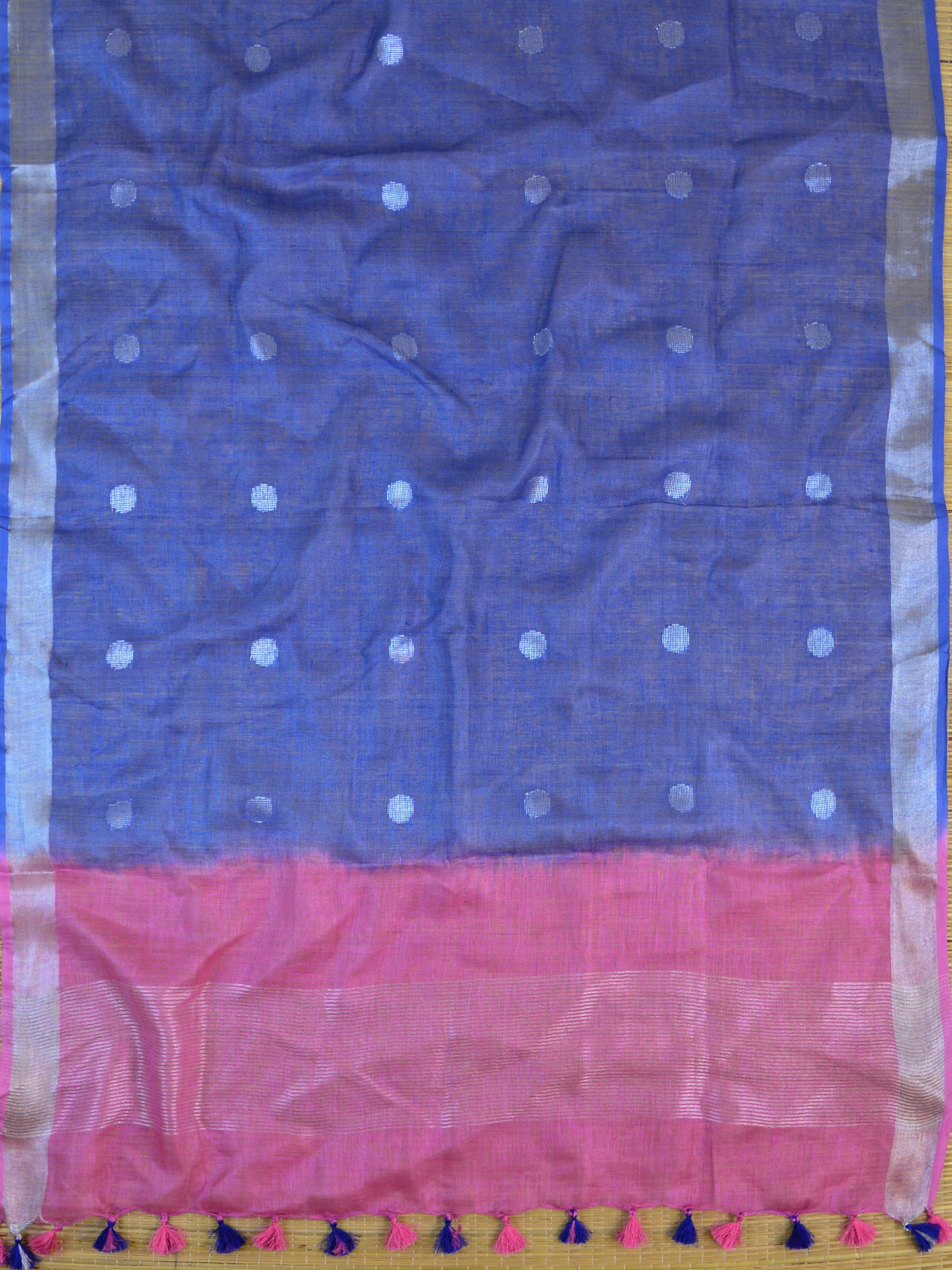 Bhagalpuri Ikkat Kameez With Shibori Dyed Linen Dupatta & Bottom-Pink & Blue