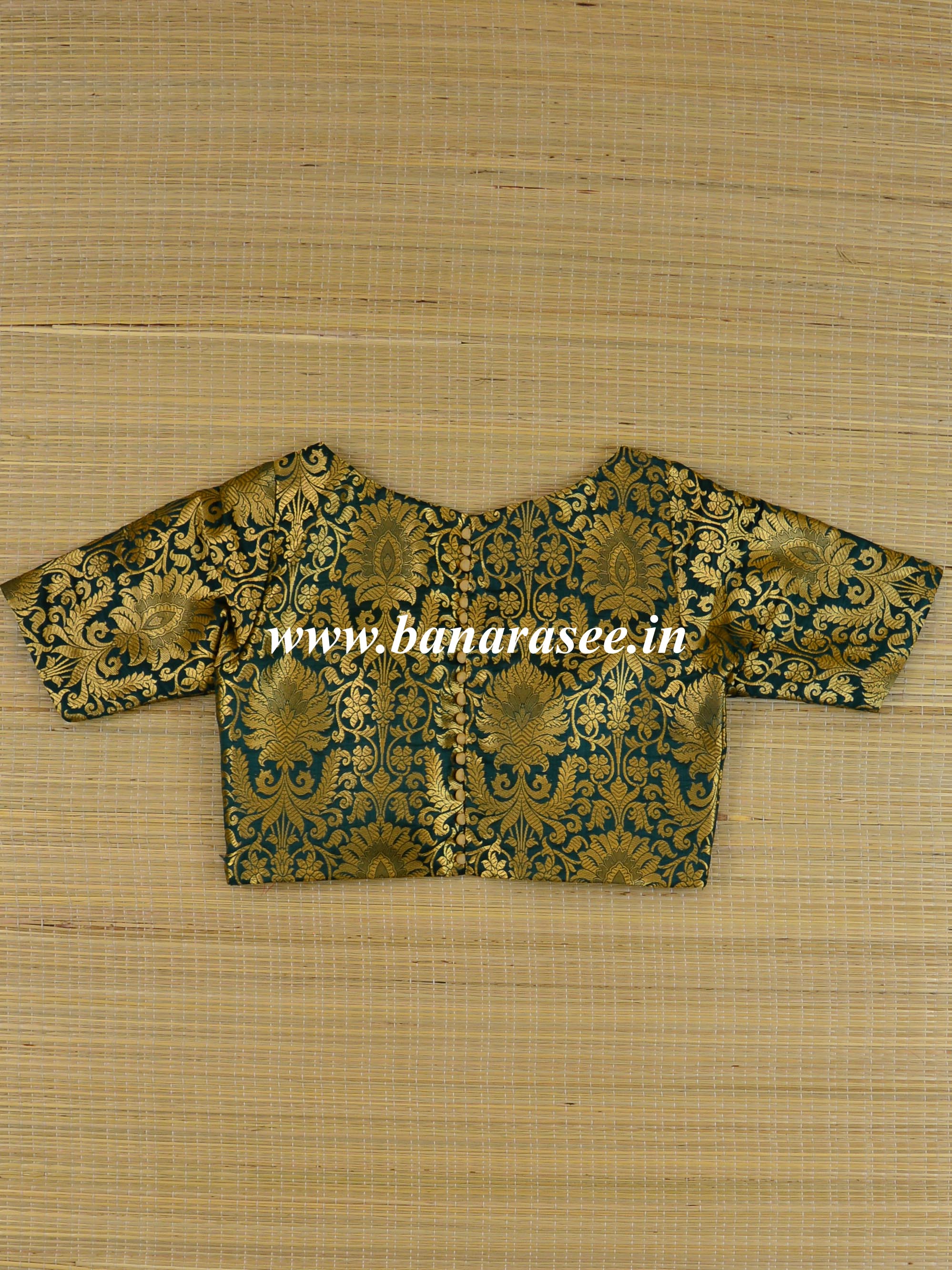 Banarasee Pure Silk Brocade Fabric Blouse-Deep Green