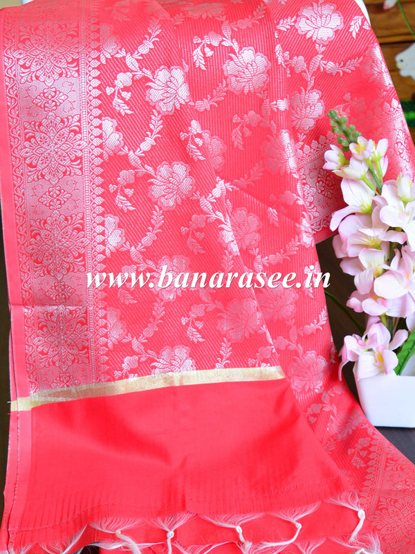 Banarasee Art Silk Dupatta Silver Zari Jaal Design-Red