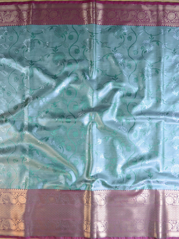 Banarasee Art Silk Floral Salwar Kameez Fabric & Dupatta-Green