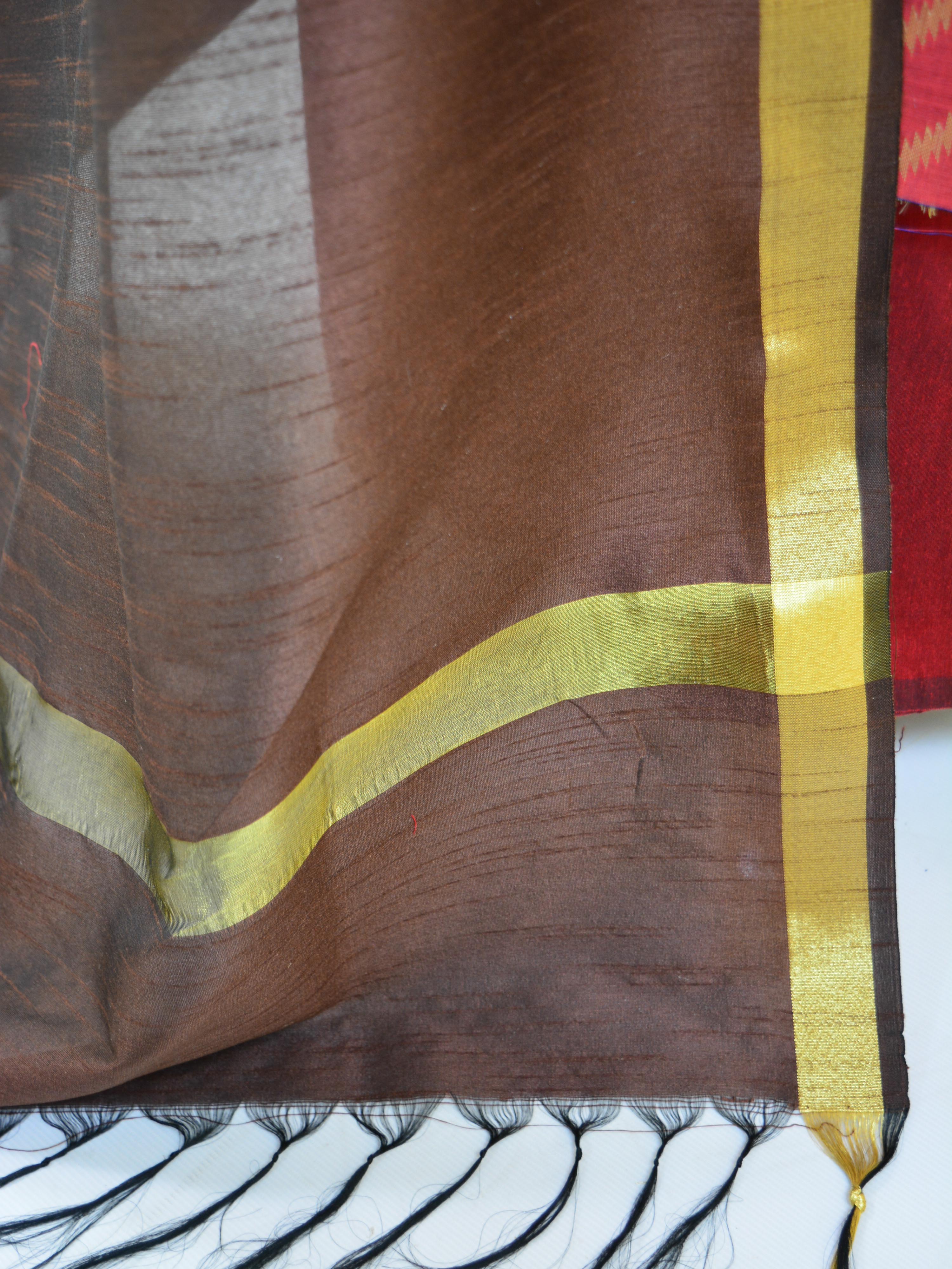 Banarasee Cotton Silk Salwar Kameez Fabric With Contrast Dupatta-Deep Red