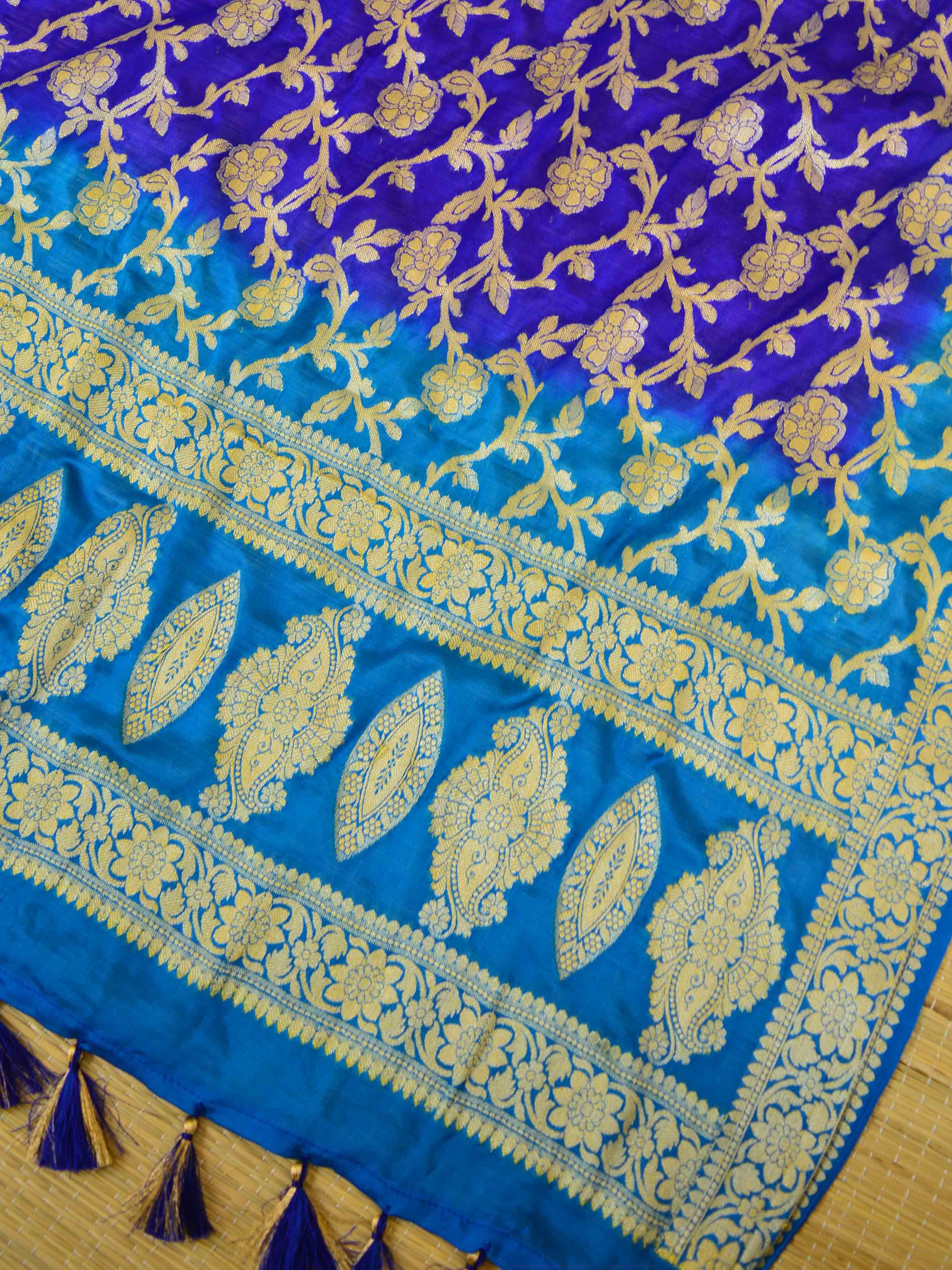 Banarasee Handloom Pure Chiffon Silk Salwar Kameez Set-Blue