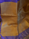 Banarasee Handloom Pure Linen By Tissue Metallic Shine Saree-Purple