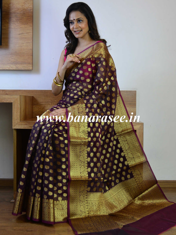 Banarasee Cotton Silk Saree With Zari Buti & Border-Violet