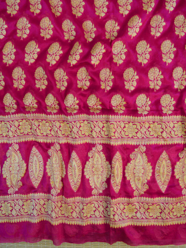 Banarasee Handloom Pure Chiffon Silk Salwar Kameez Set-Pink & Blue