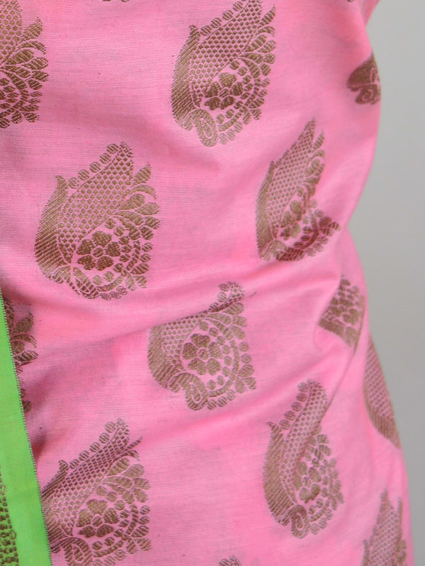 Banarasee Cotton Mix Ghichha Work Salwar Kameez Fabric With Contrast Dupatta-Neon Pink & Green