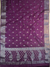 Banarasee Handwoven Semi-Chiffon Saree With Silver Zari & Contrast Blouse-Violet