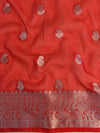 Banarasee Handwoven Semi-Chiffon Saree With Silver Zari & Contrast Blouse-Violet