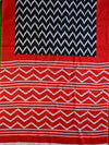 Handloom Mul Cotton Ajrakh Print Saree-Black & Red