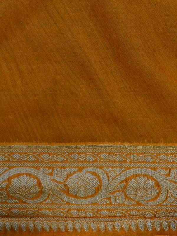 Banarasee Handwoven Semi-Chiffon Saree With Floral Border & Buta-Orange