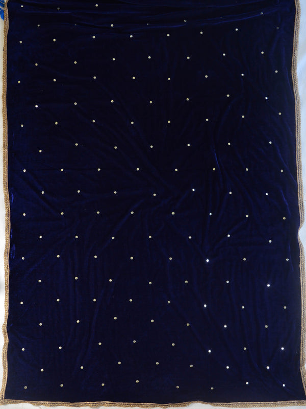 Banarasee Hand-Embroidered Velvet Salwar Kameez Set-Blue