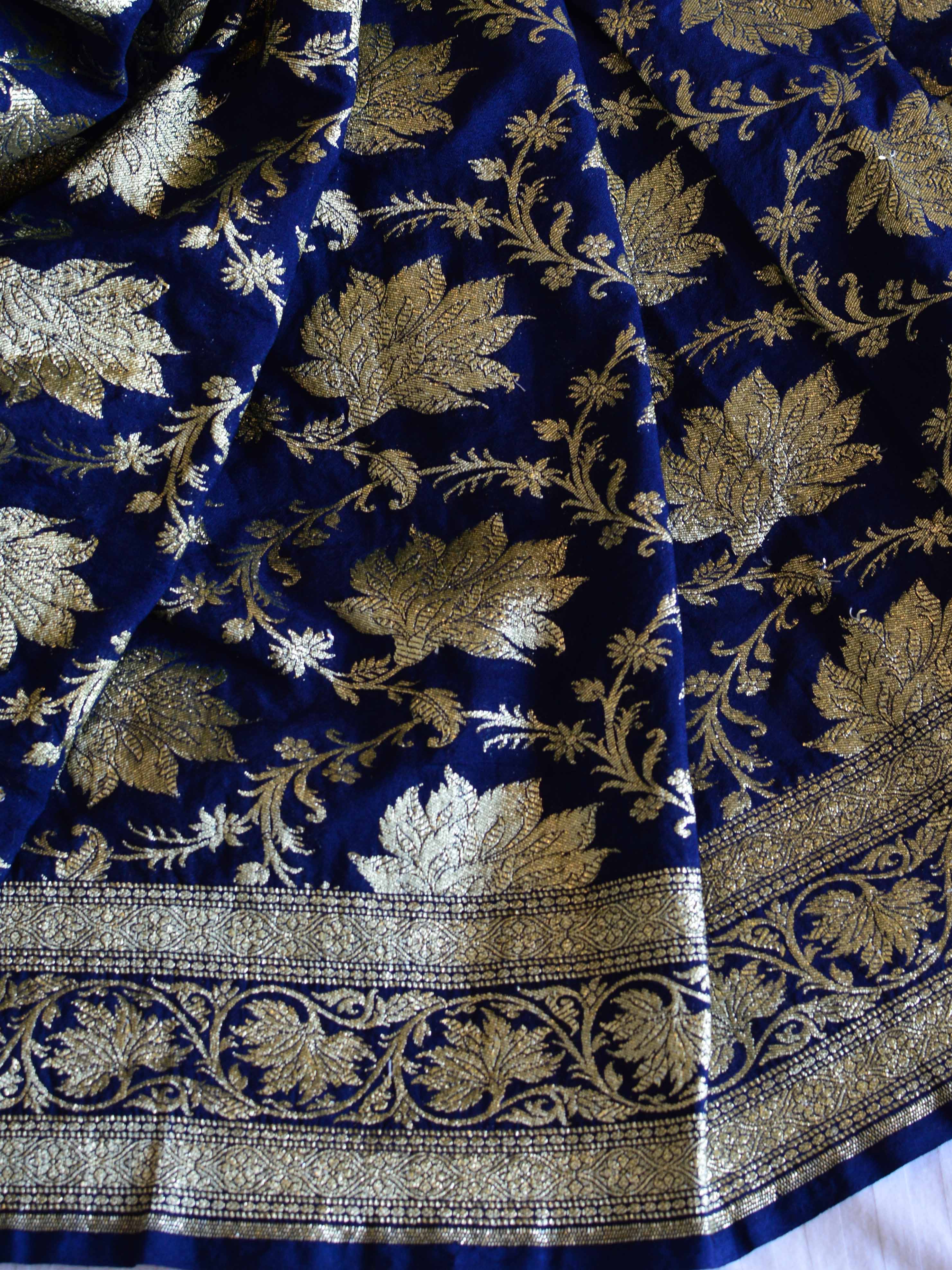 Banarasee Handwoven Art Silk Heavy Zari Jaal Weaving Saree-Blue