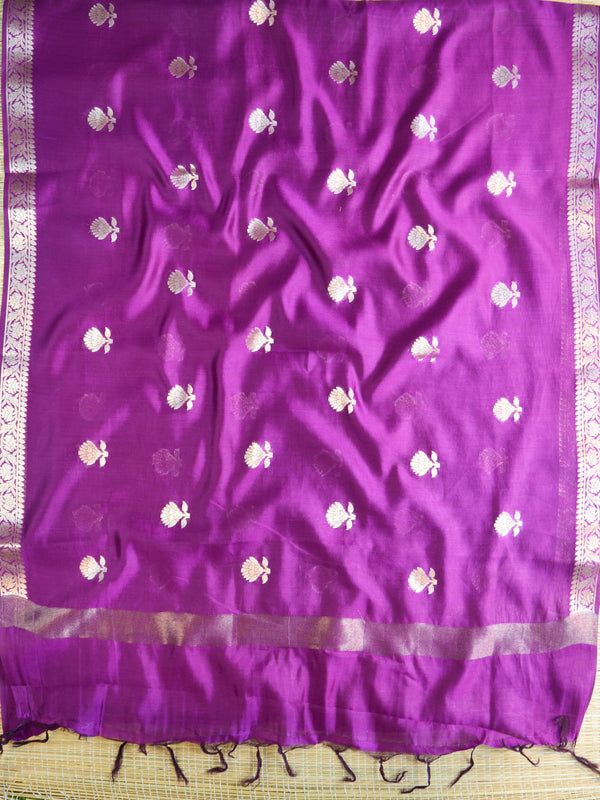 Banarasee Handloom Pure Silk Zari Buti Salwar Kameez Fabric With Dupatta-Purple