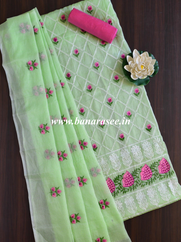 Kota Doria Embroidered Salwar Kameez Dupatta Set-Green