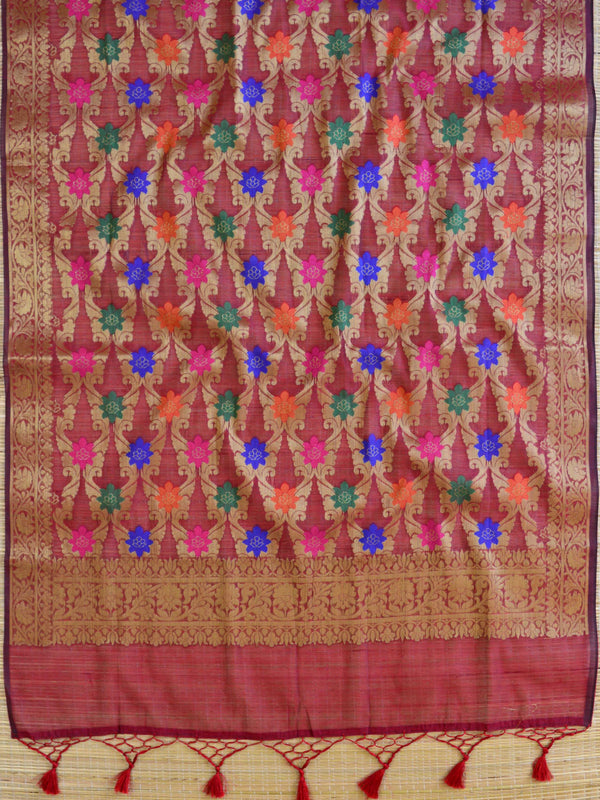 Banarasee Tissue Salwar Kameez Fabric With Contrast Silk Dupatta-Grey & Maroon
