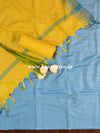 Handloom Khadi Cotton Salwar Kameez Dupatta Set-Blue & Yellow