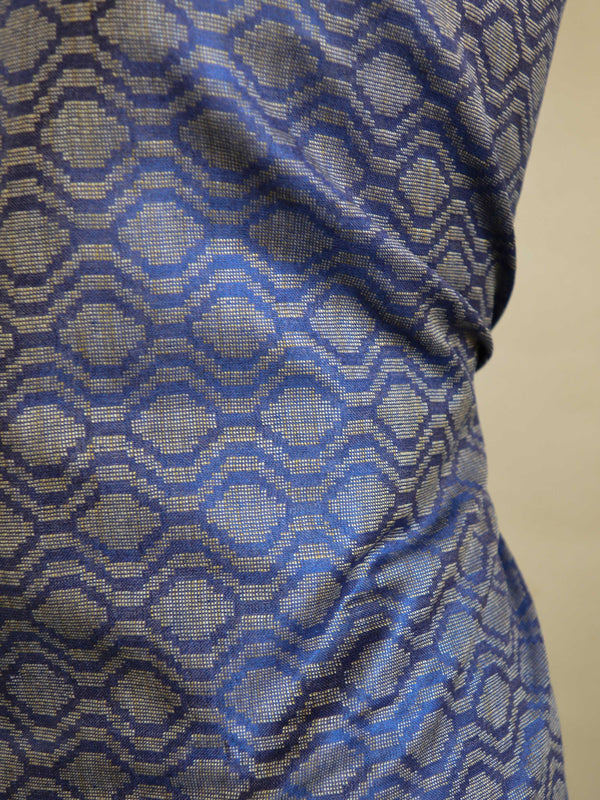 Handloom Silk Cotton Ghichha Woven Shibori Dupatta Suit Set-Blue