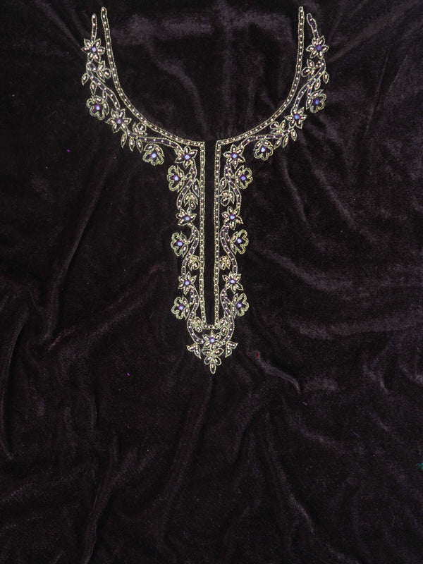 Banarasee Hand-Embroidered Velvet Salwar Kameez Set-Brown