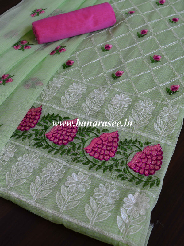 Kota Doria Embroidered Salwar Kameez Dupatta Set-Green