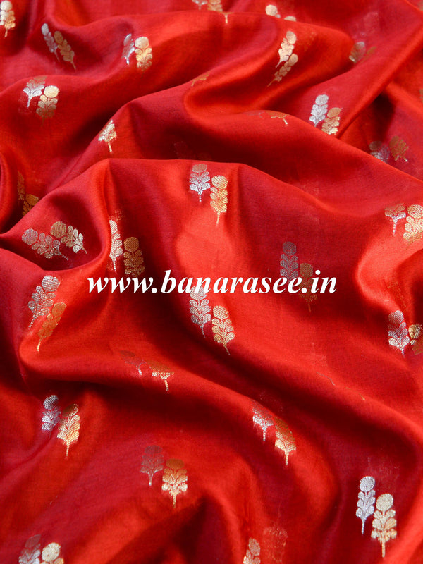 Banarasee Zari Buta Print Chanderi Fabric-Red