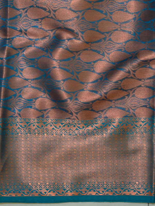Banarasee Art Silk Saree With Copper Zari & Contrast Border Design-Royal Blue