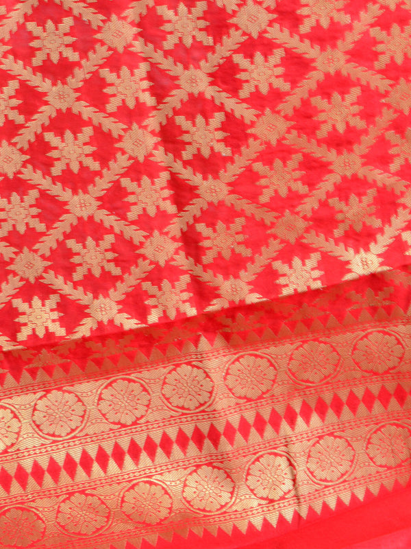 Banarasee Art Silk Dupatta With Jaal Design-Red