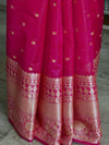 Banarasee Handwoven Semi-Chiffon Saree With Buti Design & Broad Floral Border-Pink