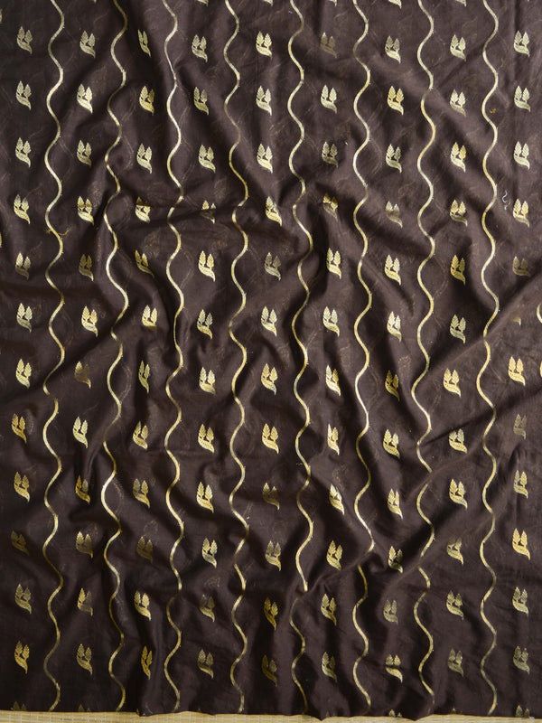 Banarasee Handwoven Zari Motif Semi-Silk Salwar Kameez Fabric & Pure Silk Embroidered Dupatta-Brown
