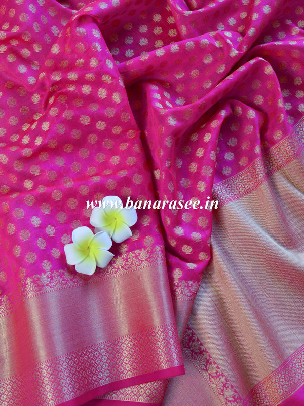 Banarasee Cotton Silk  Saree With Zari Buti & Border-Pink