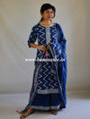 Handblock Printed Kurta Palazzo & Dupatta Set With GotaPatti Work-Indigo
