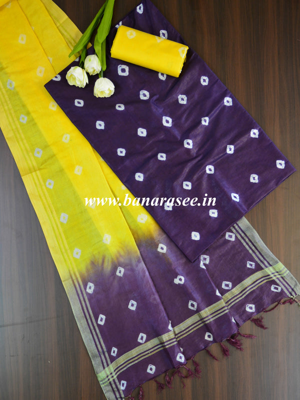 Bhagalpuri Salwar Kameez Glossy Cotton Silk Shibori Dye Fabric-Yellow & Violet