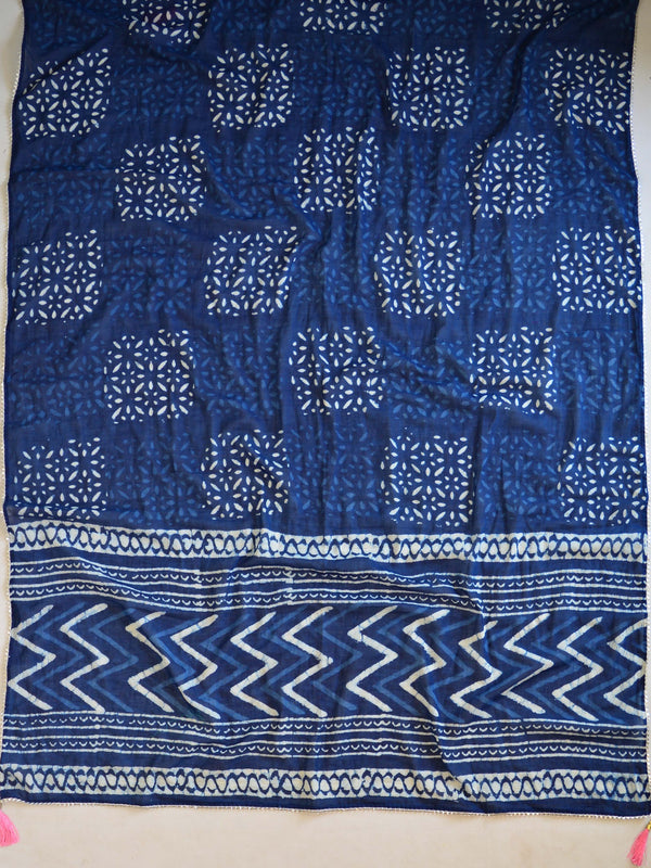 Handblock Printed Kurta Palazzo & Dupatta Set With GotaPatti Work-Indigo