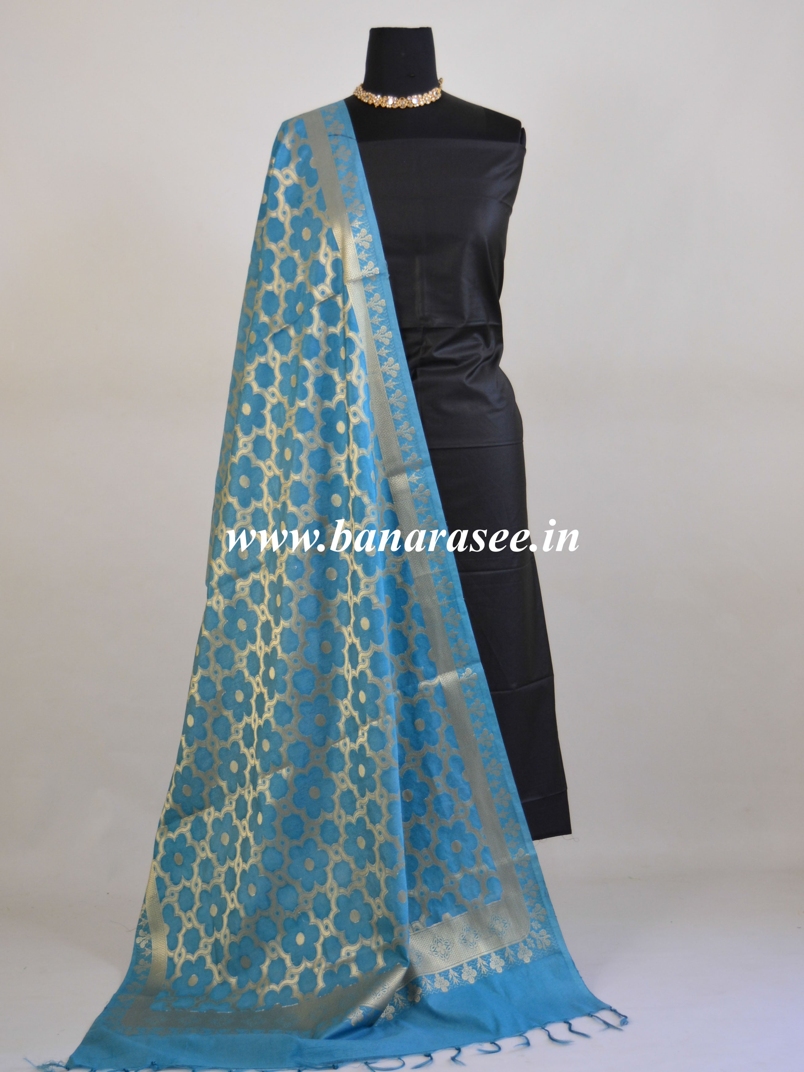 Banarasee Art Silk Dupatta Jaal Design-Greyish Blue