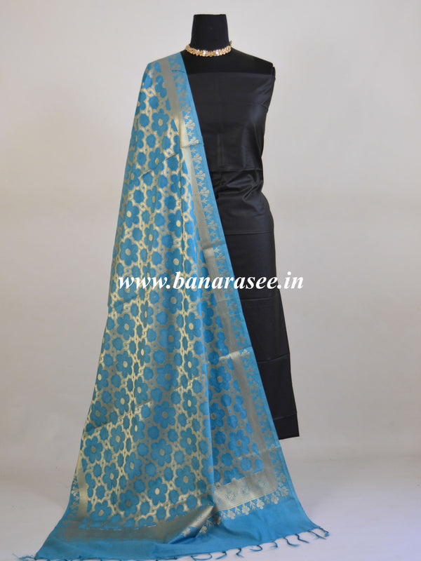 Banarasee Art Silk Dupatta Jaal Design-Greyish Blue