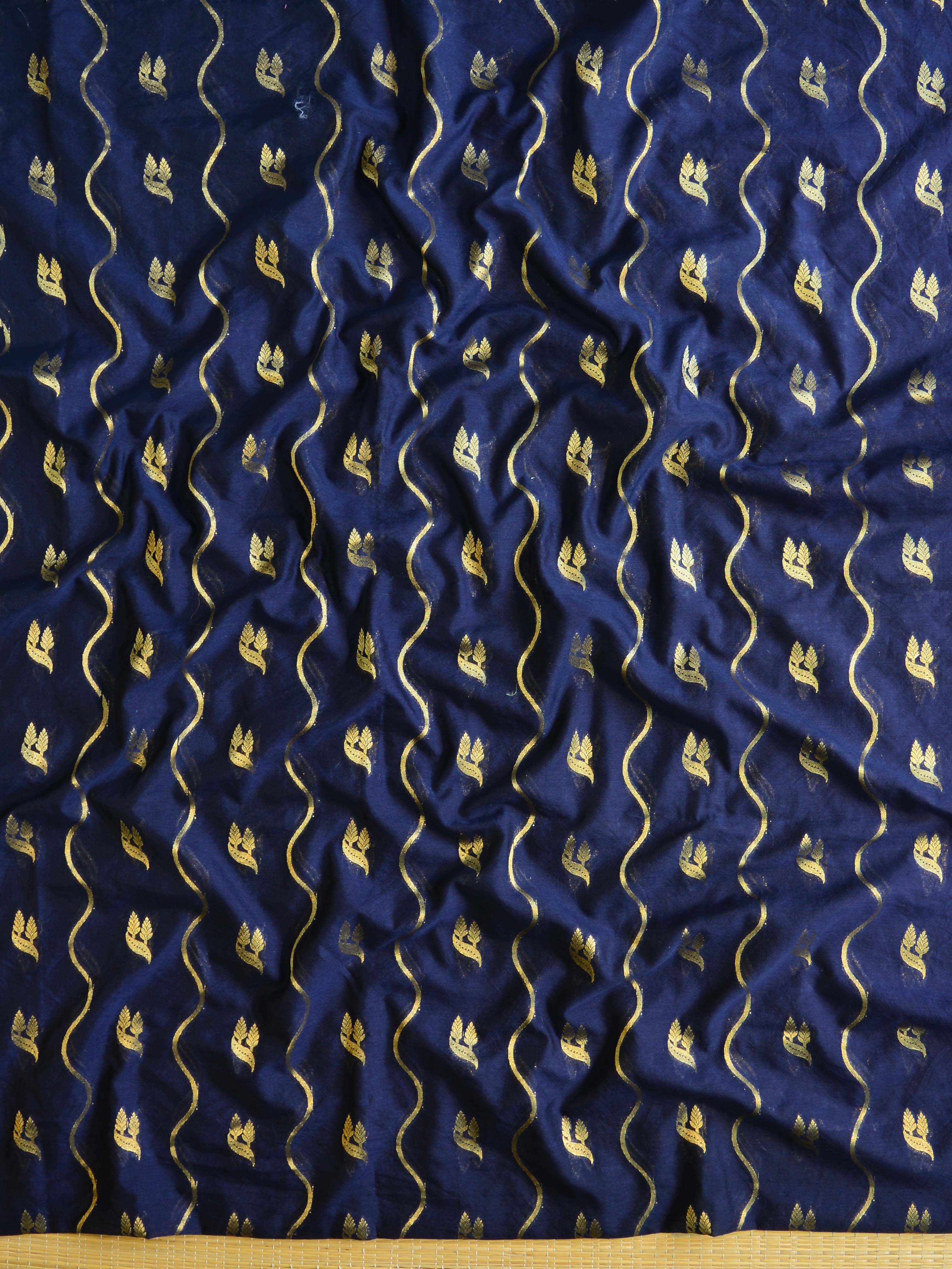 Banarasee Handwoven Zari Motif Semi-Silk Salwar Kameez Fabric & Pure Silk Embroidered Dupatta-Blue
