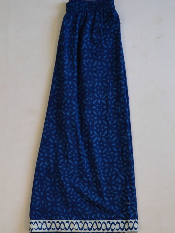Handblock Printed Kurta Palazzo & Dupatta Set With GotaPatti Work-Indigo