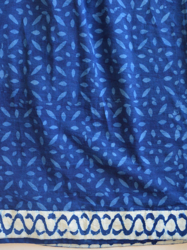 Handblock Printed Kurta Palazzo & Dupatta Set With GotaPatti Work-Indigo