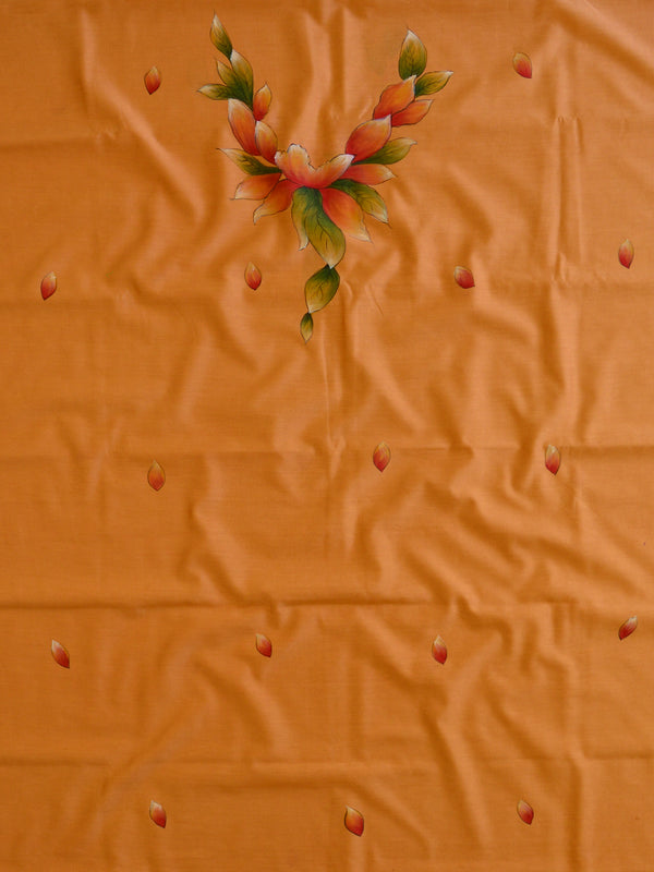 Banarasee Pure Chanderi Silk Hand-painted Salwar Kameez Set-Rust